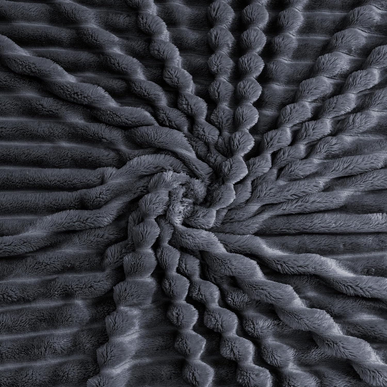 Skiennix Super Soft Queen Blanket - Premium Silky Flannel Fleece, 3D Striped Jacquard Design, 90x90 Inches, Dark Grey