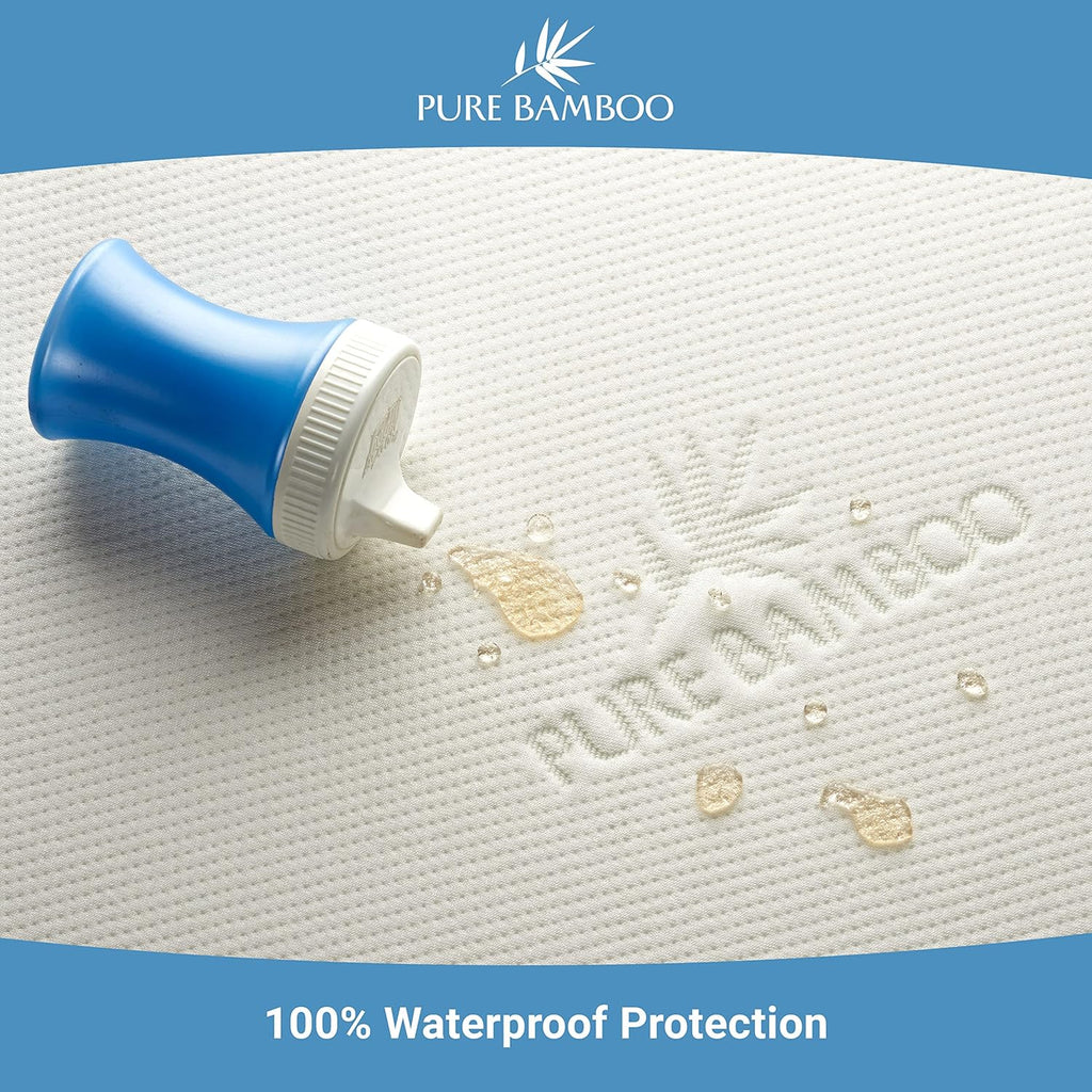Pure Bamboo Waterproof Crib Mattress Protector - Breathable, Noiseless Cover Fits 52x28x6 Inch