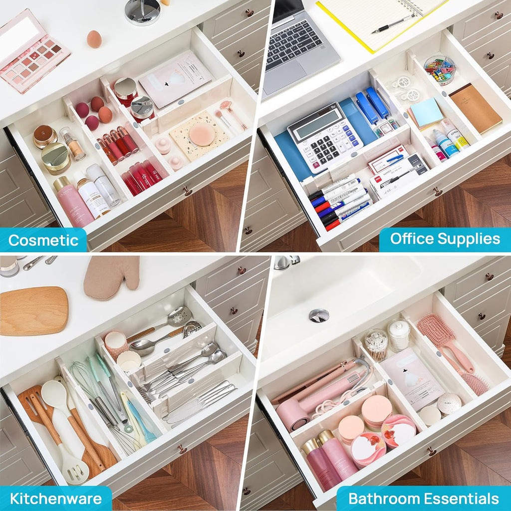 Vtopmart Drawer Dividers - Adjustable 4" High Expandable Organizers | 8 Pack for Dresser, Baby Clothes & Kitchen Storage
