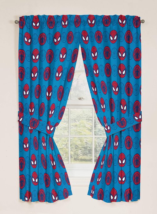 Jay Franco Kids Window Drapes - 4 Piece Curtain Set Includes 2 Tiebacks, Beautiful Bedding Room Décor and Easy Set Up, Blue - Super Hero Adventures, 63 Inch
