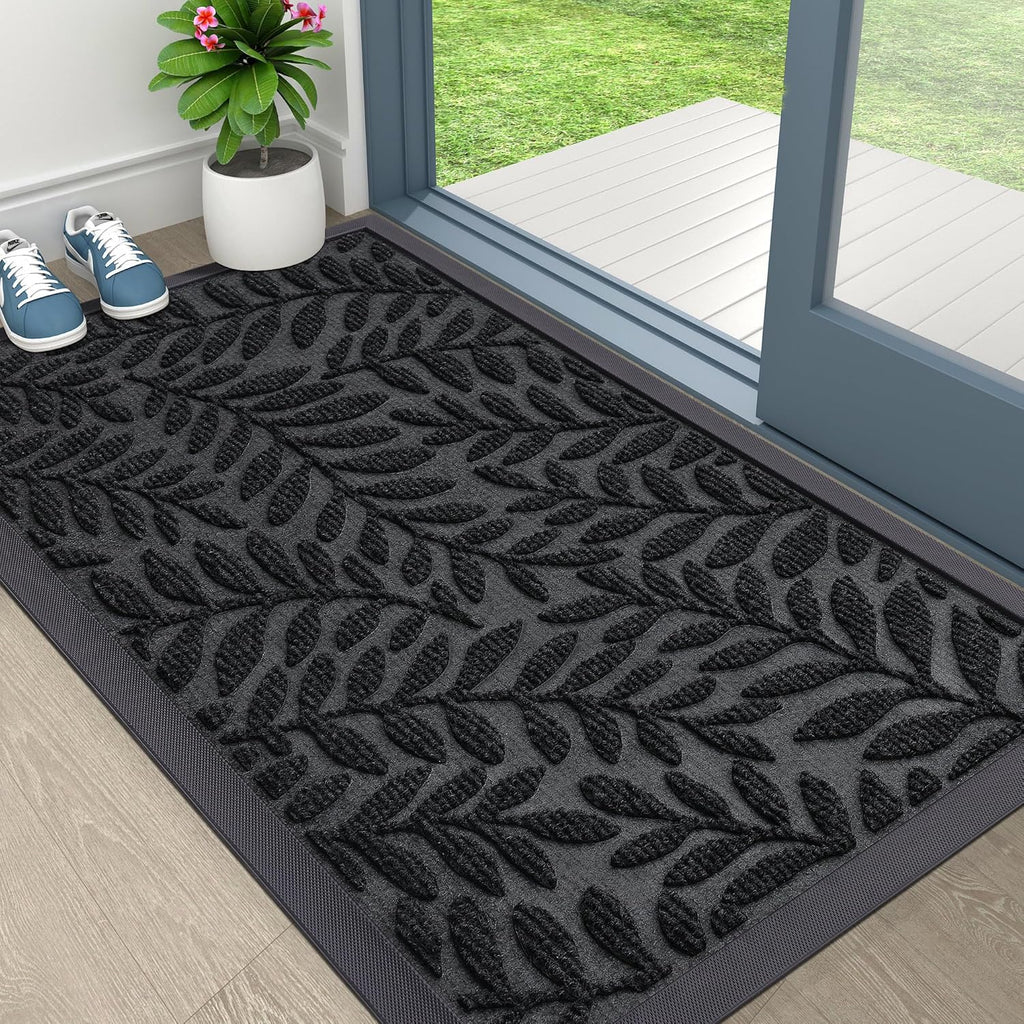 OLANLY Indoor Outdoor Door Mat - Waterproof All-Weather Doormat | Sturdy Natural Rubber, 29.5x17, Black