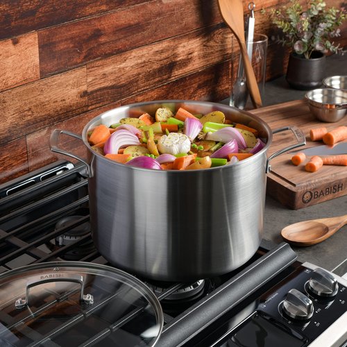 Babish 12-Quart Tri-Ply Stainless Steel Stock Pot with Lid – Professional Grade Large Soup Pot for Cooking, Boiling & Stews