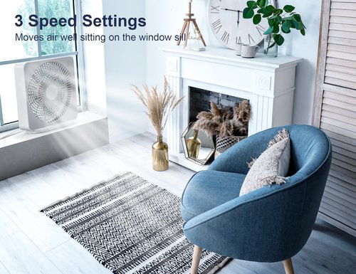 ASKPULION 10 Inch Small Box Fan, 3 Speeds Square Table Fan Powered by AC Adapter, Quiet Running, Air Circulator Small Window Fan for Bedroom Bathroom Kitchen Home Desktop