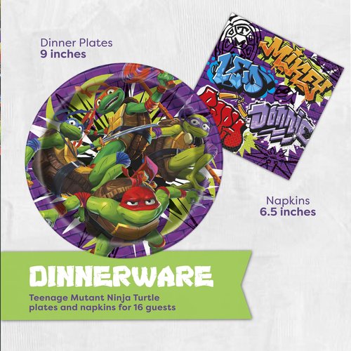 Teenage Mutant Ninja Turtle Birthday Decorations for Party | Serves 16 Guests | Banner, Tablecloth, Plates, Napkins, Door Poster Backdrop | Officially Licensed