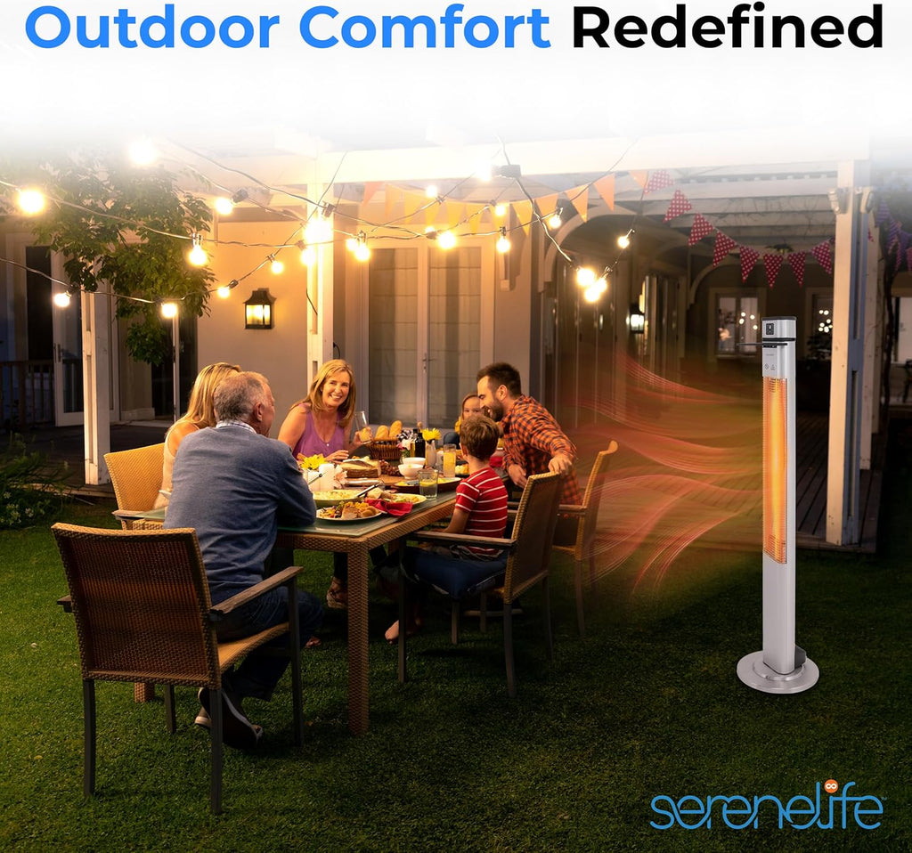 SereneLife Infrared Patio Heater - 1500W Electric Indoor/Outdoor Heater with Remote Control | Portable Silver Design for Patios, Backyards, and Garages