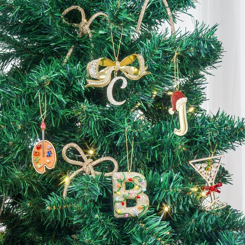 Mrchtmas Christmas Initial Ornament, Letter Ornaments for Xmas Tree,Hanging Christmas Red Hat Ornament for Mother Best Friends Sister Wife