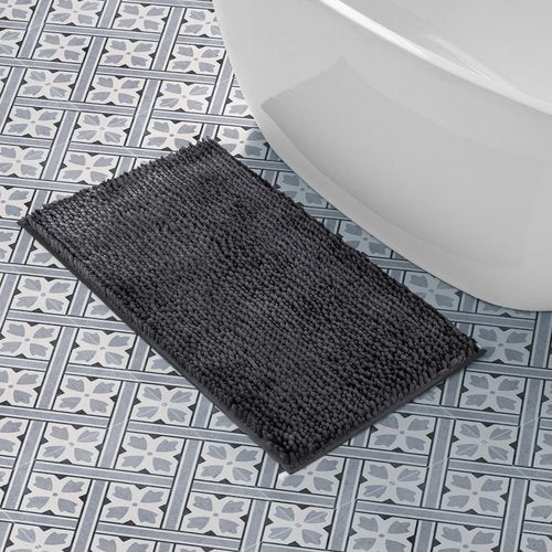 Laura Ashley Butter Chenille Bath Rug, Absorbent Shaggy Bathroom Mat, Non Slip Plush Carpet Rugs for Tub and Sink - (20" x 34") Charcoal