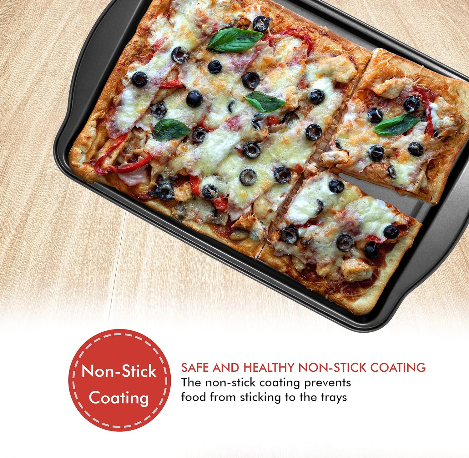 Perlli Non-Stick Baking Sheets - 3-Piece Carbon Steel Oven Tray Set (Small, Medium & Large)