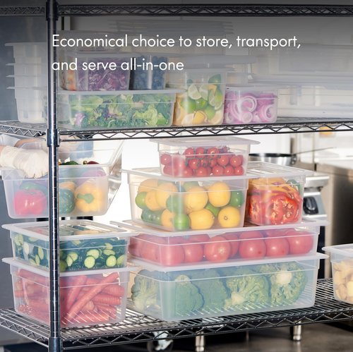 CURTA 4-Pack 1/2 Size 6" Deep Food Pan with Handled Lid – NSF Commercial-Grade Translucent Polypropylene, Stackable Freezer-Safe Storage for Restaurants, Catering & Buffets
