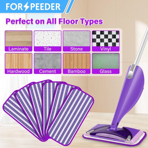 6 Pack Reusable Mop Pads for Swiffer WetJet Spray Mop, Wet Pads Refill Machine Washable Wet Dry Dual Use for Hardwood, Vinyl, Marble, Stone and Glass
