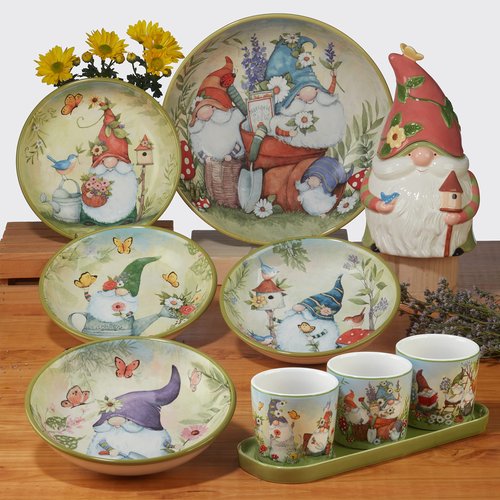 Certified International Garden Gnomes 24 oz. Ice Cream/Dessert Bowls, Set of 4 Assorted Designs (Pack of 3)