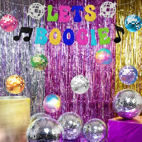 80's 90s Disco Themed Party Decorations Let's Boogie Banner Disco Ball Hanging Swirls Backdrop 70s Hanging Decor For Classroom Throwback Party Decorations Back To 60s 70s 80s 90s Dance Decade Party