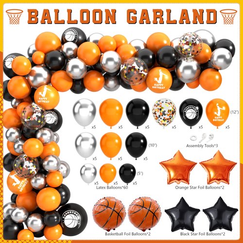 Basketball Birthday Party Decorations, Basketball Themed Party Decorations Supplies Include Balloon Arch Kit Banner Cake Topper Backdrop for Boys Sports Birthday Decor
