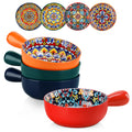 vancasso Soup Bowls with Handles, 23 Oz French Onion Soup Bowls Oven Safe, Bohemian Ceramic Soup Crocks for Cereal, Pasta, Beef Stew, Chilli, Microwave Dishwasher Safe-6.2 inch, Set of 4