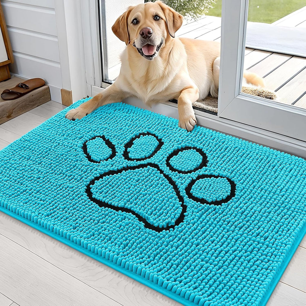 OLANLY Dog Door Mat - Absorbent Non-Slip Mud Mat for Muddy Paws | 36x24 Aqua Blue Design