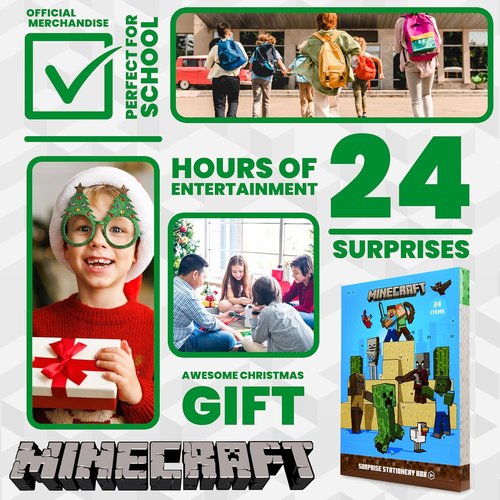 Minecraft Advent Calendar 2025 - 24 Fun Items Including Keychains, Pens & Notebooks | Blue/Green Gamer Xmas Gift