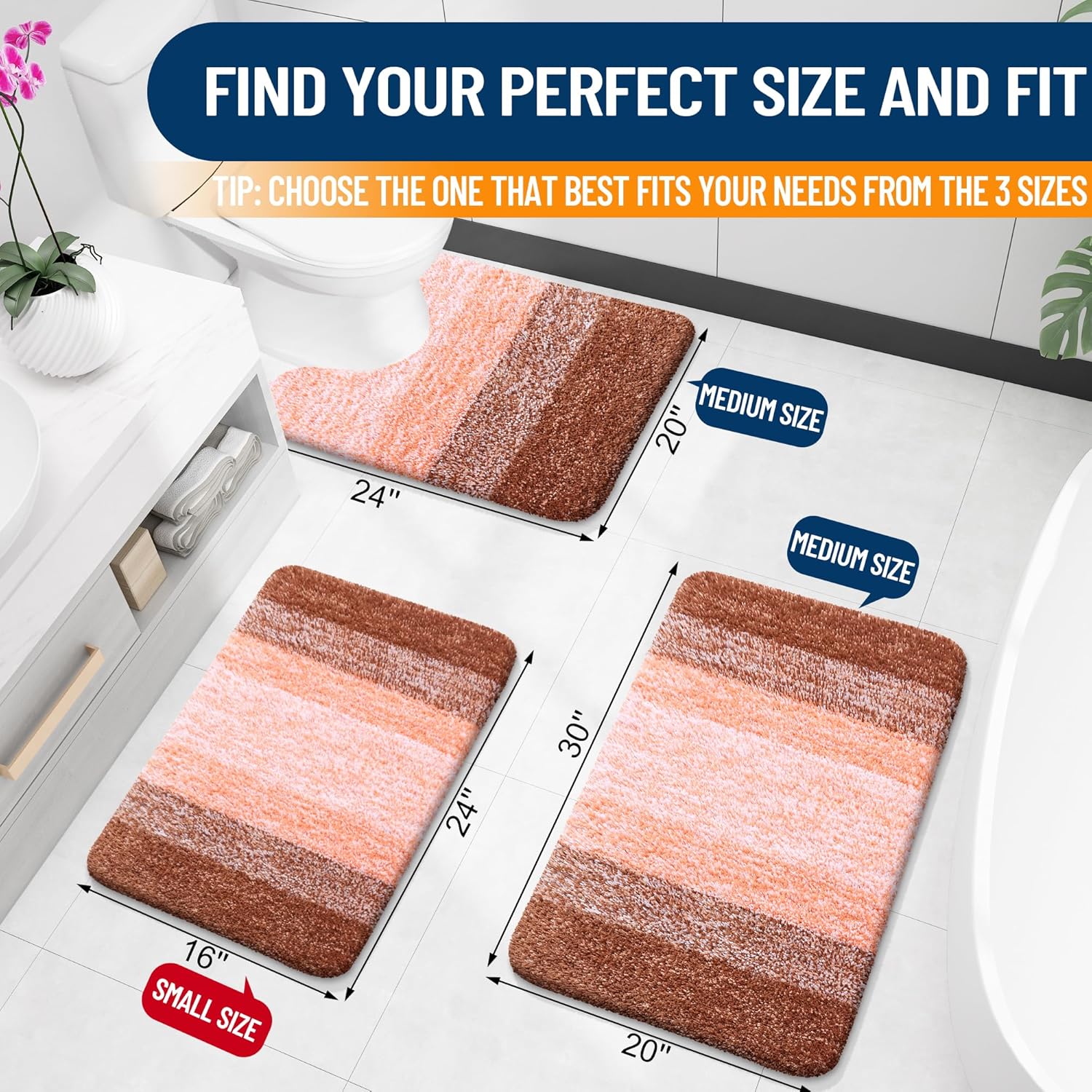 OLANLY Extra Soft Microfiber Bathroom Rug Mat - Quick Dry, Machine Washable, 24x16, Orange