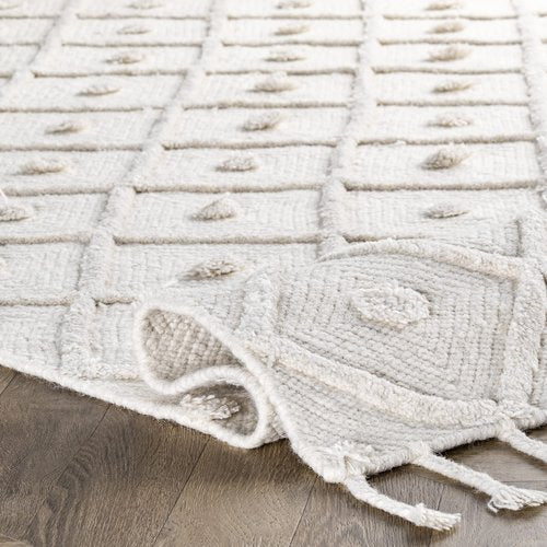 nuLOOM Jinny Moroccan Wool Tasseled Area Rug, 4' x 6', Ivory, Rectangular, 0.25" Thick