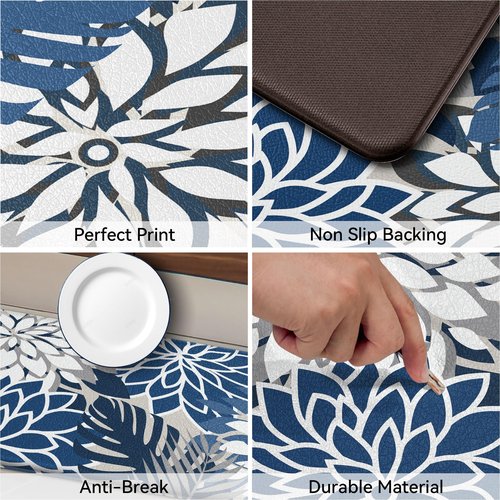 Arenarug Kitchen Mats for Floor 2PCS Cushioned Anti Fatigue Kitchen Mats Waterproof Non Slip Kitchen Mat Rug Set Comfort Foam Standing Mat for Sink, Laundry, Office, Blue Gray