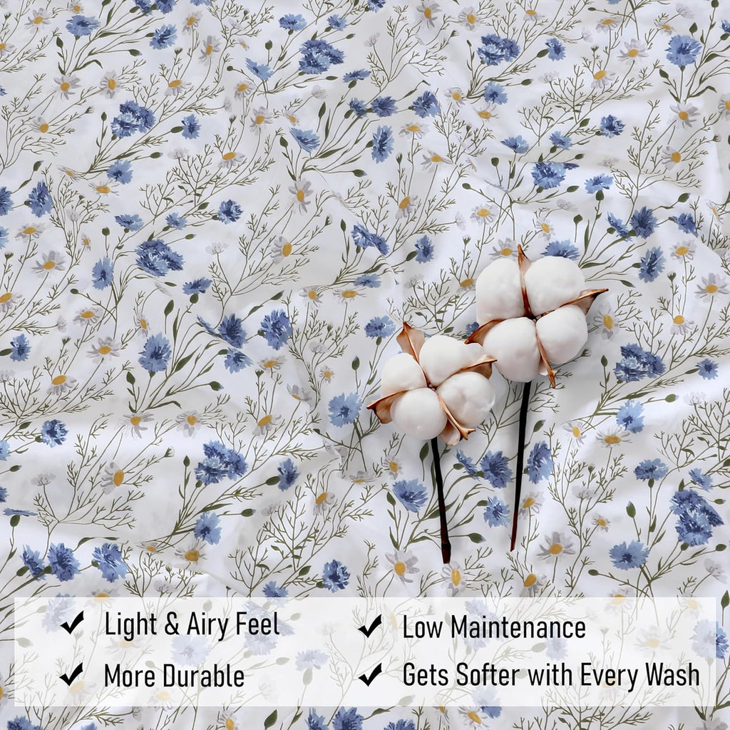 RUVANTI King Size Cotton Sheets - 100% Percale Bedding, Cooling Floral Design, 16" Deep Pocket, 4-Piece Set