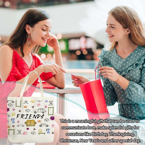 seclate Friends Canvas Tote Bag, TV Show Gifts Tote Bags for Women, Friendship Gifts for Besties, Reusable Cloth Cotton Bags for Travel Shopping Beach - O01
