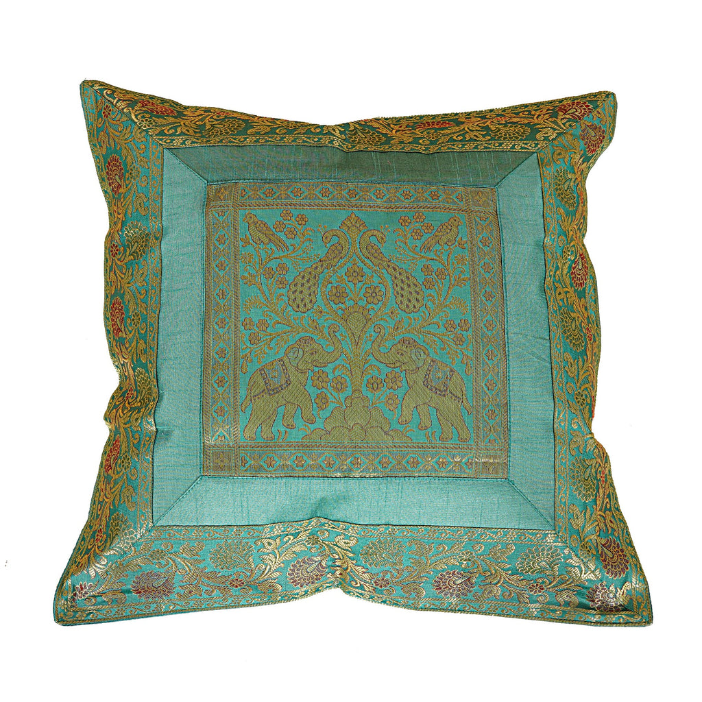 Shubhlaxmifashion Indian 10 Pcs 20x20 Inch 50x50 CM Elephant Banarsi Silk Indian Ethnic Bohemian Decorative Cushion Cover Handcrafted Patchwork Sari Throw Pillow Boho Decor Cushion Cover for GIF