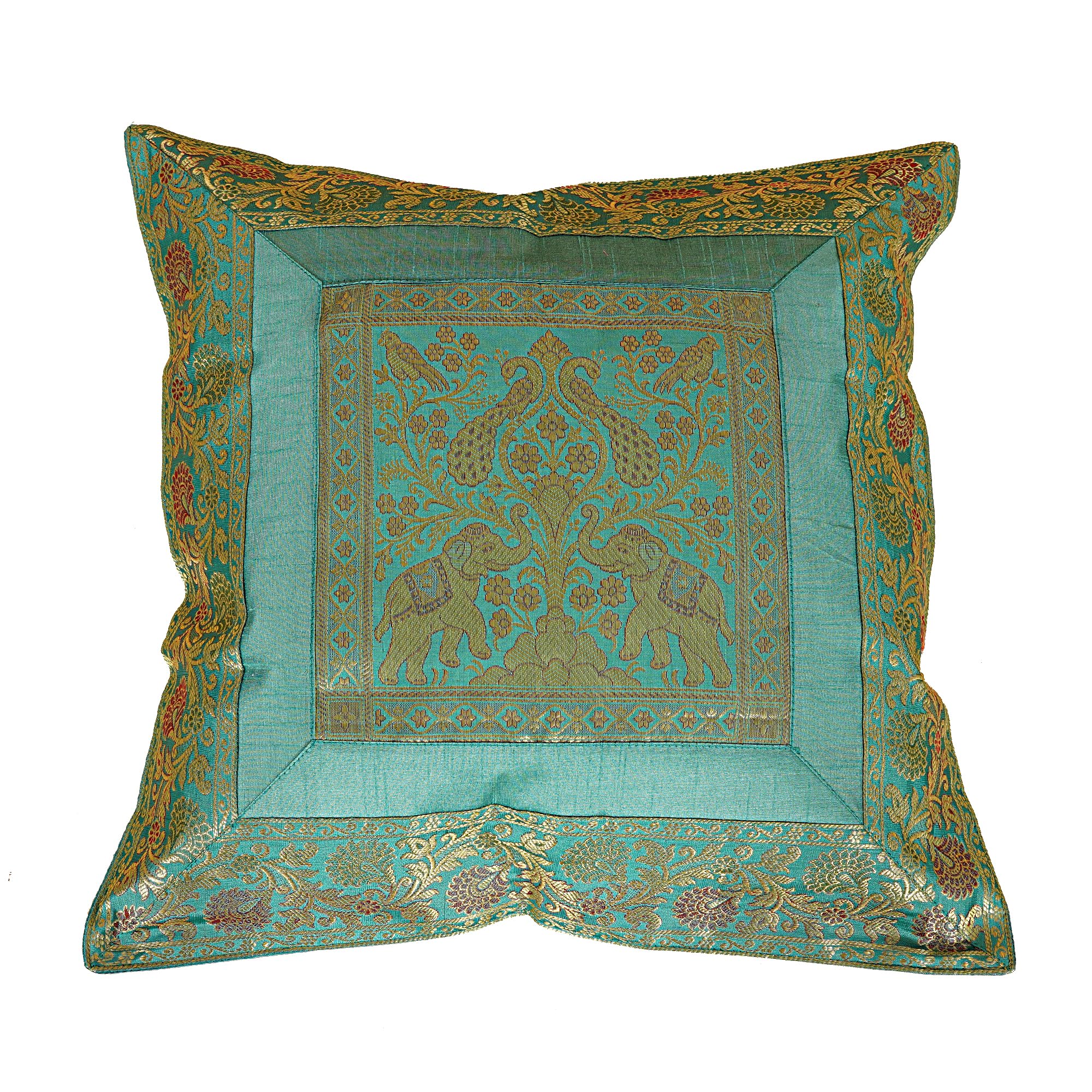 Shubhlaxmifashion Indian 10 Pcs 20x20 Inch 50x50 CM Elephant Banarsi Silk Indian Ethnic Bohemian Decorative Cushion Cover Handcrafted Patchwork Sari Throw Pillow Boho Decor Cushion Cover for GIF