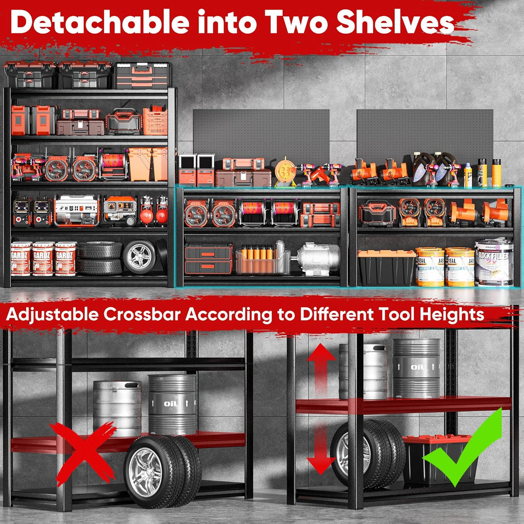 POKIPO Heavy-Duty Garage Shelving Unit - 5-Tier Adjustable Metal Rack | 72" H x 35" W x 15.7" D, 3000LBS Capacity