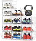 Pinkpum X-Large Hard Shoe Storage Box - 12 Pack Clear Plastic Stackable Organizer with Magnetic Door