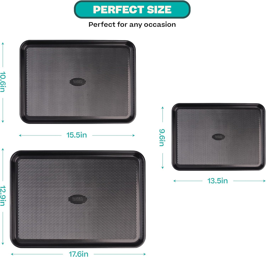 Baker's Secret Baking Sheet Pan Set - 3 Premium Cookie Sheets with Diamond Texture | Extra Thick, PFOA-Free
