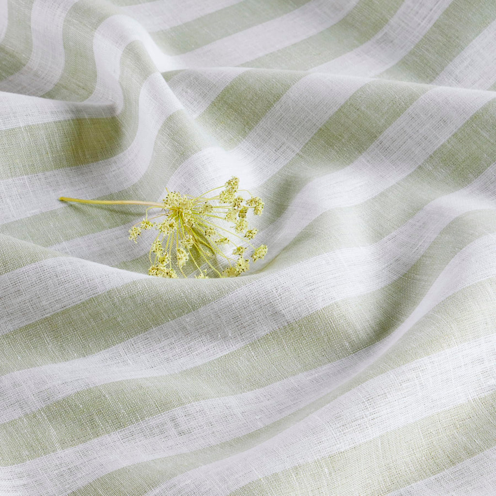 Solino Home Linen Tablecloth 52 x 52 Inch - Sorrento Stripe, 100% Pure Linen Sage and White Square Tablecloth - Machine Washable Table Throw for Spring, Summer, Mothers Day