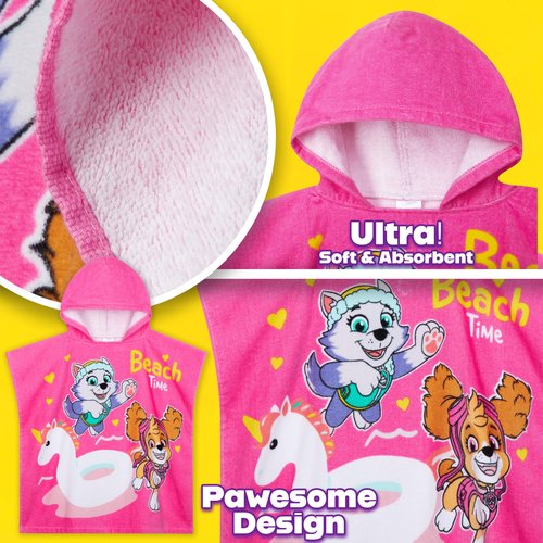 Paw Patrol Beach Towel Hooded Kids Absorbent Skye Everest Robe Cotton Poncho Towelling for Swimming Shower Pool Swim Bath Gifts for Girls