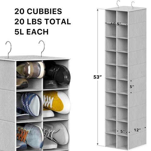 Simple Houseware 20 Section Shelves Hanging Shoes Organizer Holder for Closet, Gray