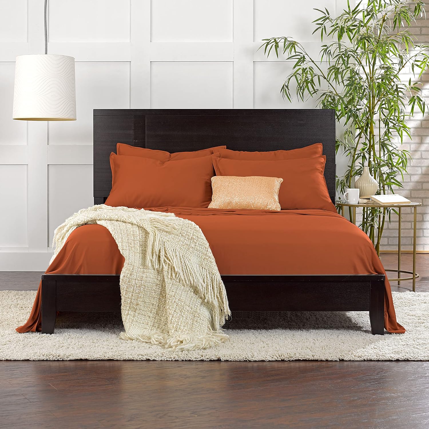 Pure Bamboo Split King Sheets - 100% Organic Viscose Bed Sheet Set, Soft & Cooling, Terracotta