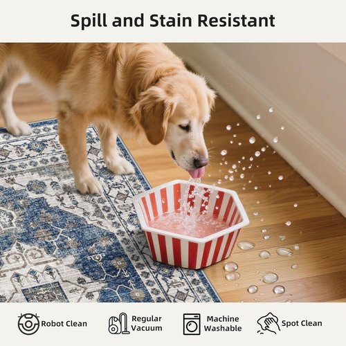 Farmhouse 4-Piece Non-Slip Kitchen Floor Mats by Washable | Easy Clean Water-Resistant Rugs - Blue