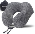 Napfun Travel Neck Pillow - Upgraded 100% Pure Memory Foam for Airplane Comfort | Portable Grey Headrest