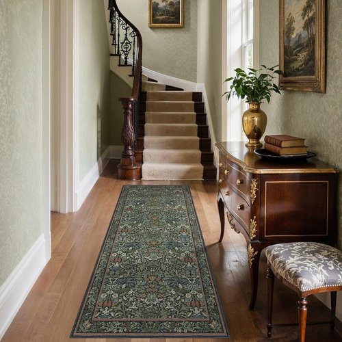 GENIMO 2x6 Runner Rug - Non-Slip Washable Vintage Boho Floral Carpet | Dark Green for Hallways & Entryways