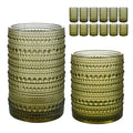 HomeVogue Vintage Hobnail Drinking Glasses Set of 12, 15 oz Highball Glasses & 12 oz Cocktail Glasses Set, Green Kitchen Water Glasses Cup, Bar Tumbler Glassware Set for Beer, Juice, Whiskey, Milk