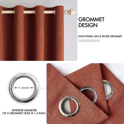 MIULEE Blackout Linen Curtains - 100% Thermal Insulated Burnt Orange Drapes | 52 x 72 Inch (2 Panels)