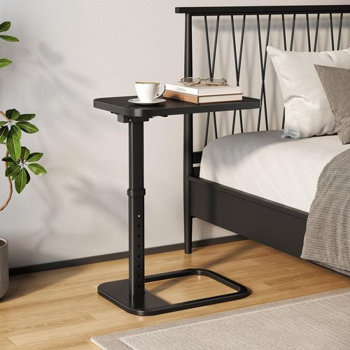 Branwick Adjustable Height TV Tray Table with Bumper Rounded Corner Design & Flip-top Side Table for Bedroom, Living Room, Bathroom and Study, End Table for Eating, Dinner or Laptop, Black
