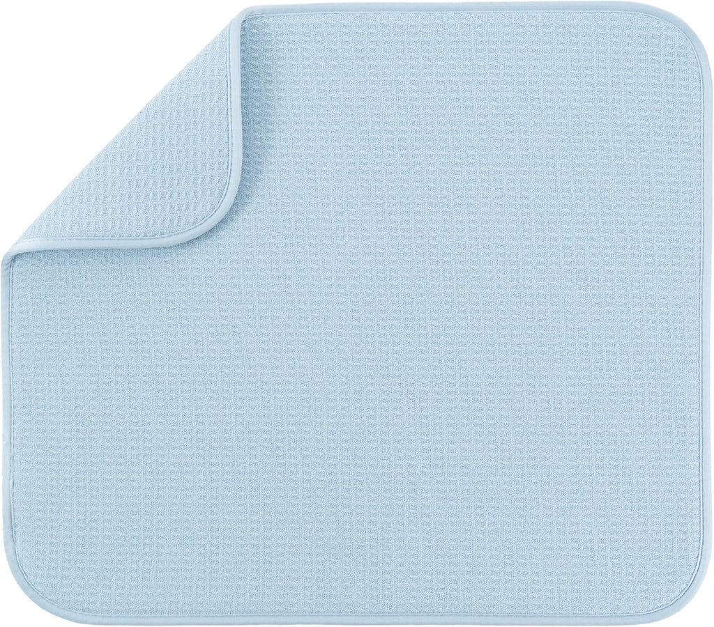 S&T INC. Dish Drying Mat - Absorbent Microfiber Kitchen Counter Pad | 16” x 18”, Large, Sky Blue