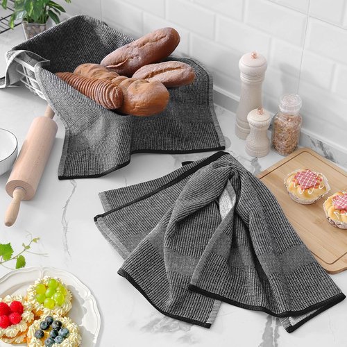 Homaxy Premium Kitchen Towels - Highly Absorbent Cotton Dish Towels (18”x28”, 6 Pack) | Black