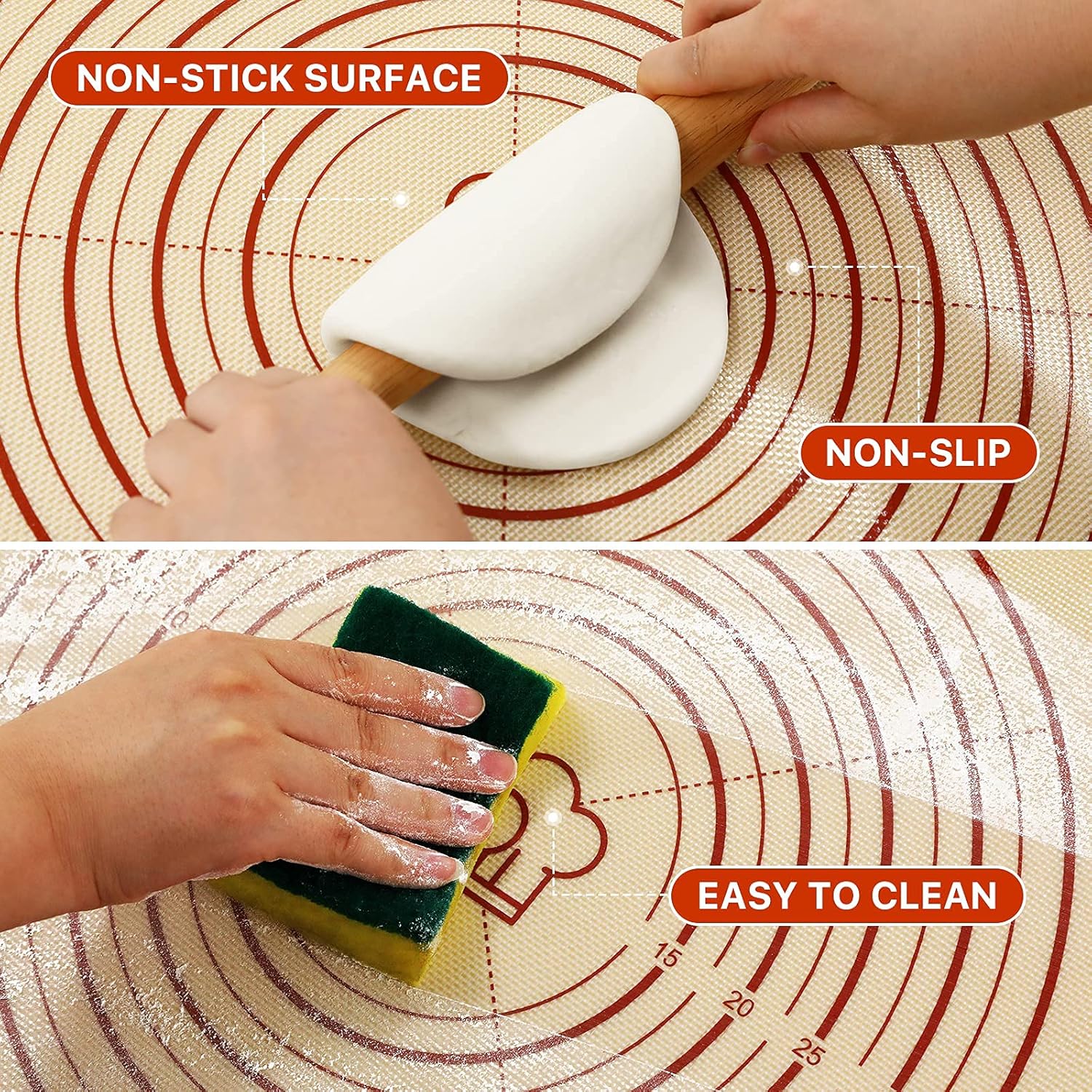 Silicone Baking Mat - Extra Thick Non-Stick Dough Rolling Mat | 36" x 24" with Measurements for Cookies & Pastries