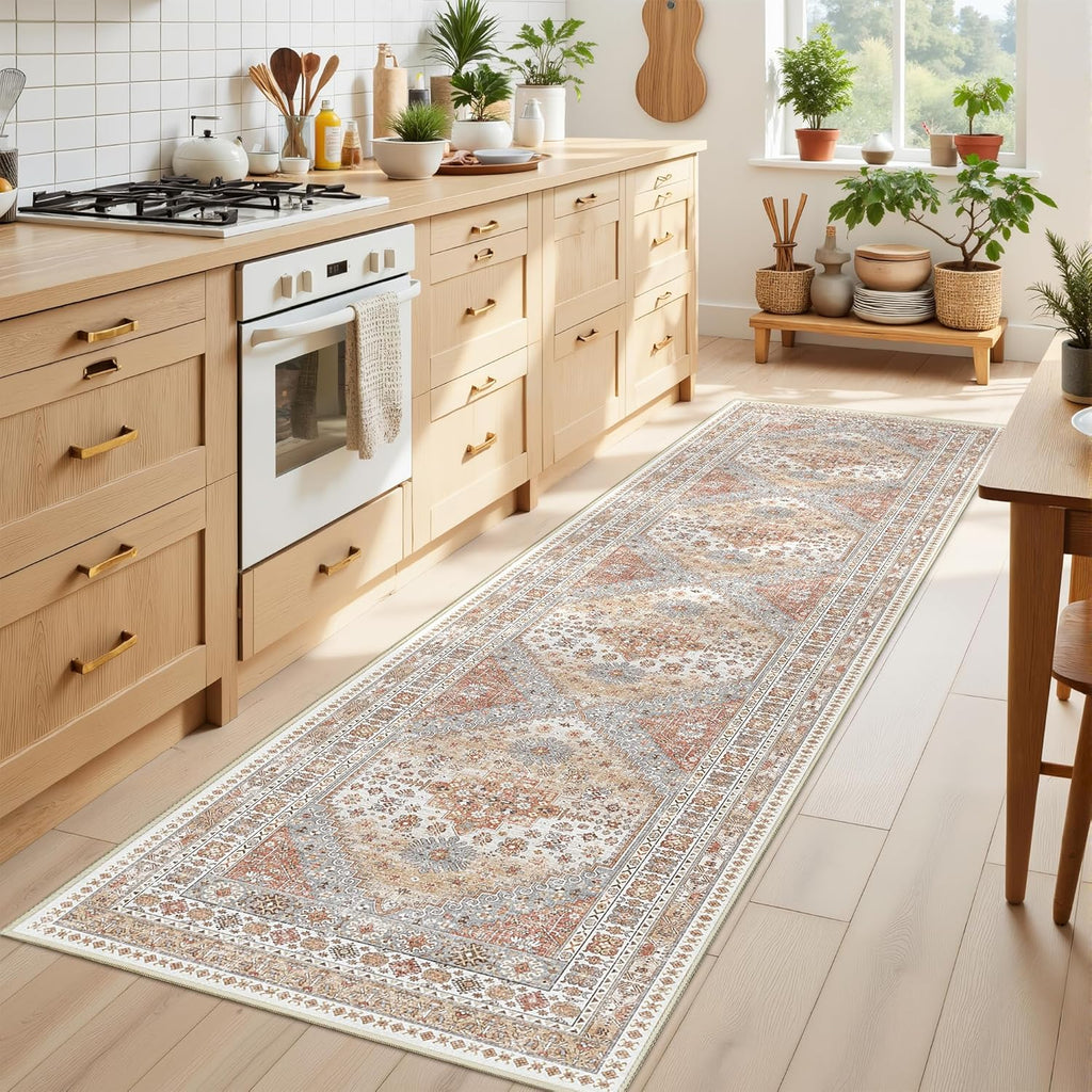 Skiennix Runner Rug - Vintage Non-Slip Washable Hallway Runner | Soft Low Pile 2'x8' Orange