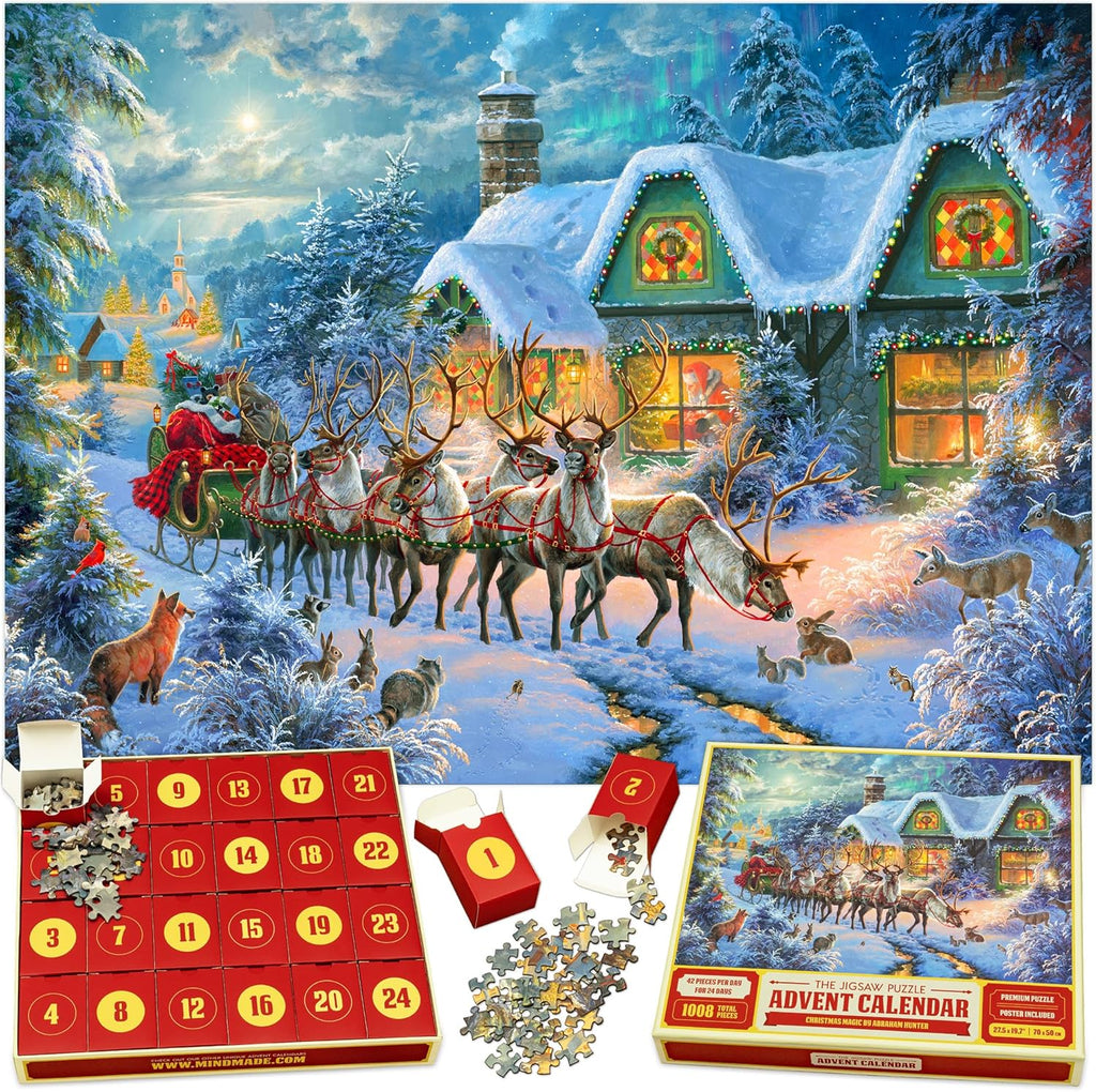 Abraham Hunter Jigsaw Puzzle Advent Calendar 2025 - 1008 Pieces, 24 Boxes of Christmas Magic for Family Fun