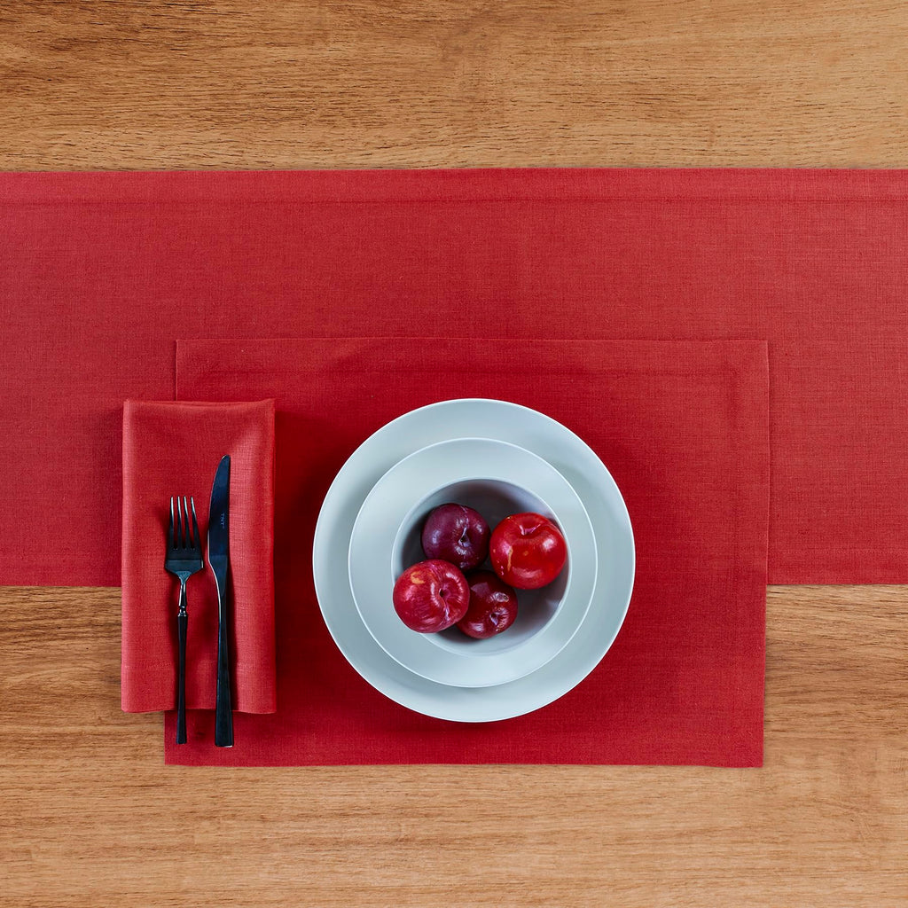 Solino Home Linen Table Runner 120 Inches Long - 100% Pure Linen Cherry Red Table Runner 14 x 120 Inch for Mothers Day - Diana Medium Weight