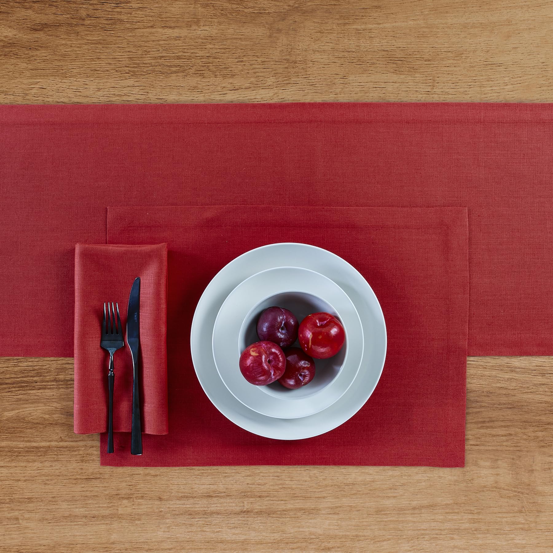 Solino Home Linen Table Runner 120 Inches Long - 100% Pure Linen Cherry Red Table Runner 14 x 120 Inch for Mothers Day - Diana Medium Weight