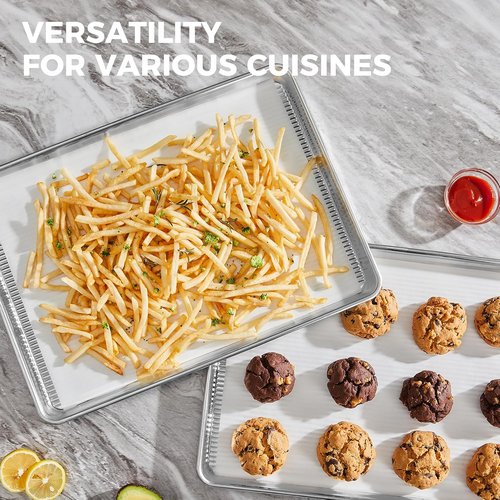 HONGBAKE Aluminum Cookie Sheets - Non-Stick Baking Pans with 50 Pcs Parchment Paper | 2-Pack, 12.8 x 17.7 in, Silver