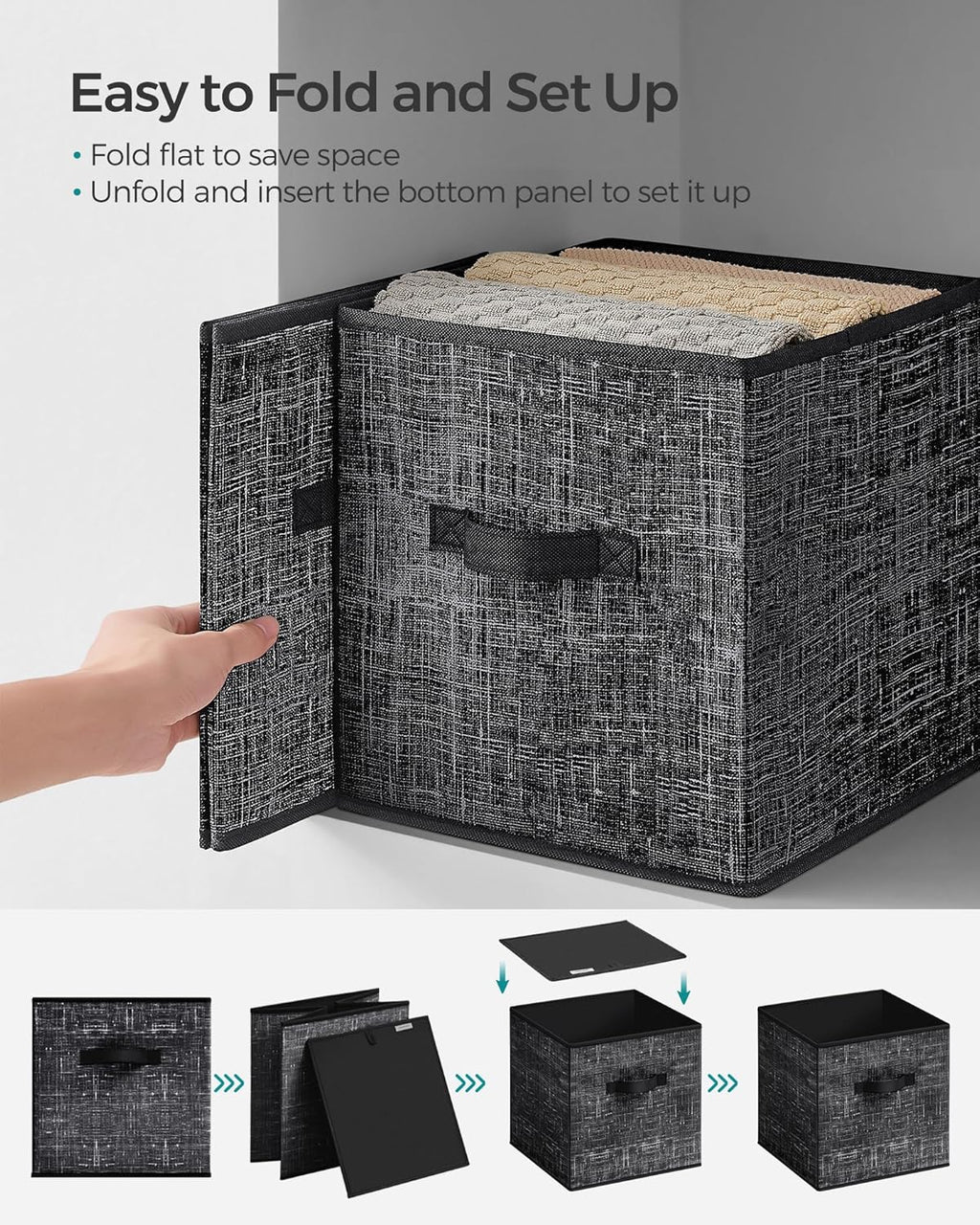 SONGMICS Storage Cubes - Set of 8 Non-Woven Fabric Bins with Double Handles | Foldable Closet Organizers, Ink Black, 10.2 x 10.2 x 11 Inches