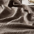 WDCOZY 100% Cotton Muslin Blanket Queen Size 4-Layer for Bed Breathable Lightweight Soft Large Boho Farmhouse Linen Tassels Ruffle Gauze Blankets 90x90 Inches Brown Mocha Chocolate Coffee Taupe